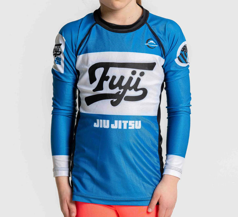 Fuji Sports Jiu Jitsu Script Flex Lite Long Sleeve Rashgaurd Blue