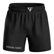 Black shorts with 'Ground Force' branding on a white background