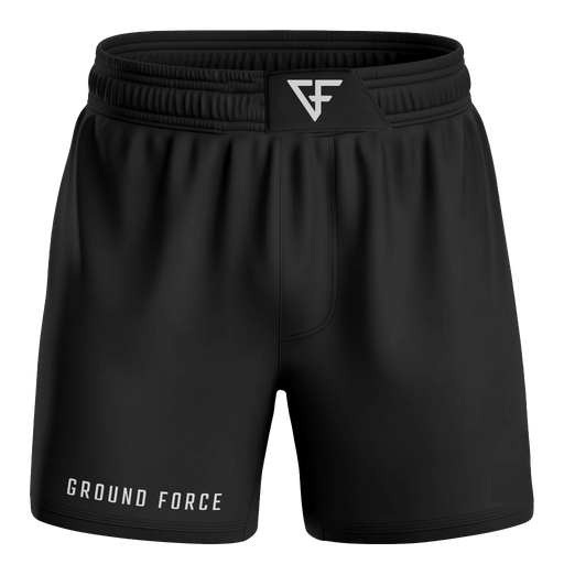 Black shorts with 'Ground Force' branding on a white background