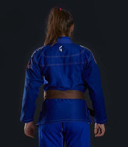 Back view of a Ground Game Sakura BJJ Women`s Gi Blue