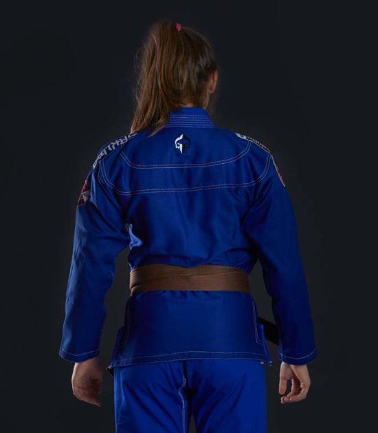 Back view of a Ground Game Sakura BJJ Women`s Gi Blue