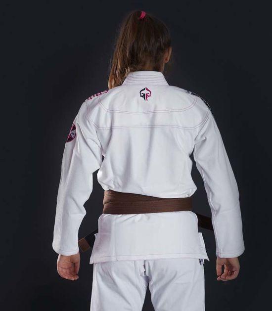 Back view of a Ground Game Sakura BJJ Women`s Gi White