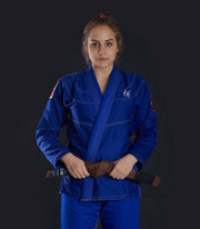 Front view of a Ground Game Sakura BJJ Women`s Gi Blue