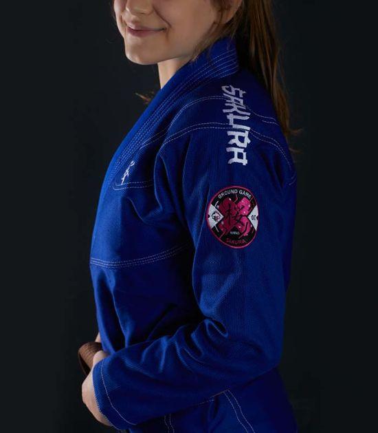 Side view of a Ground Game Sakura BJJ Women`s Gi Blue