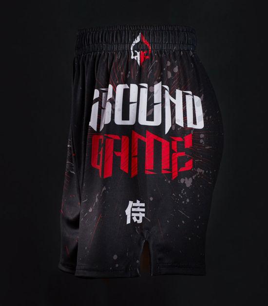 Side view of a Ground Game Samurai Mask Training Shorts