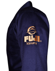 Fuji sports All Around BJJ Gi beginner navy blue side left shoulder logo stitching gold